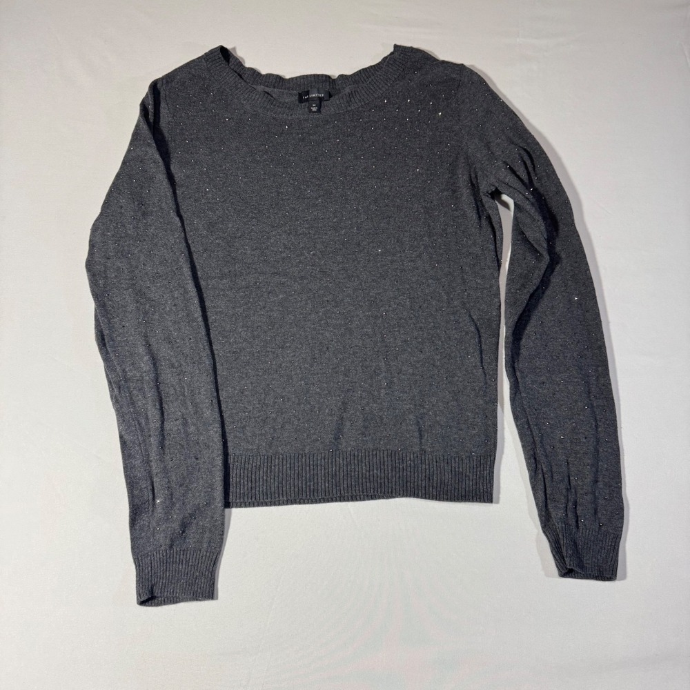 The Limited Womens Charcoal Grey Rhinestone Embellished Crewneck Sweater Size M